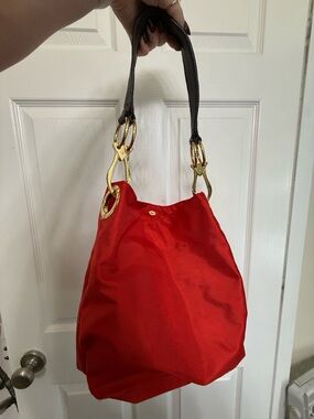 JPK Paris 75 Bold Red Shoulder Tote with Black Handles and Gold Accents